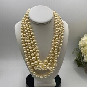 J. Crew Five Multi-Strand multisize Cream Round Faux Pearl Hand Knotted Necklace